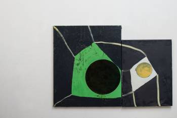 OHNE TITEL  1999 (zweiteilig), Öl auf Siebdruckfolie, 48 x 59  cm