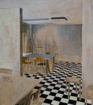 RAUM, 2016, Harzöllasur auf Holz, 40 x 35 cm