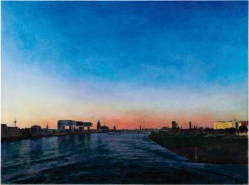 KÖLN SONNENUNTERGANG  2024, Öl auf Holz, 60 x 80 cm