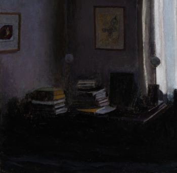 SCHLAFZIMMER (Detail)   2023    Harzöllasur auf Holz    40 x 35 cm  