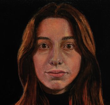 Detail aus MILA, 2025, Harzöllasur auf Holz, 40 x 35 cm